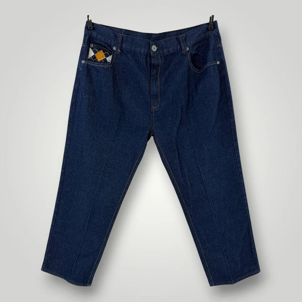 Red Ape Jeans Mens Big‎ & Tall 45x31 Blue Embroidered Argyle Straight Denim